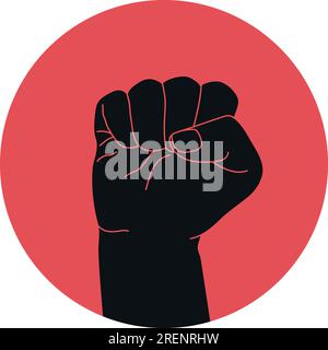 Raised hand with a fist in a red circle isolated on a white background. Vector illustration Stock Vector