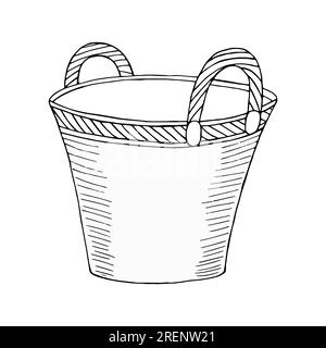 Wicker basket hand drawn vector isolated black element for design on white background Stock Vector