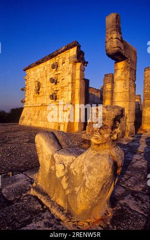 Chac-Mool (Mayan Rain God) statue. Temple of the Warriors. Chichen Itza. Mexico Stock Photo