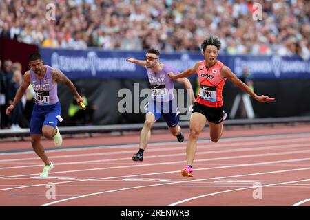 Koki UEYAMA (Japan) crossing the finish line in the Men's 4 x 100m ...