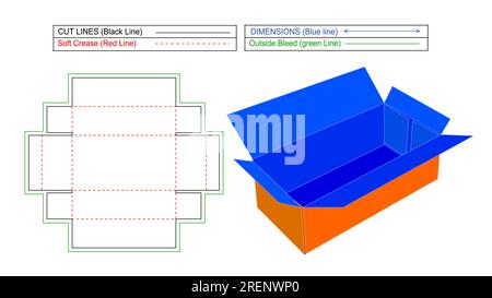 Foldable Corrugated standard box die line and 3d vector, without glued easily editable and resizeable template Stock Vector