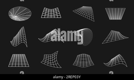 Wireframe Distorted Grid Abstract Geometric Shapes Stock Vector