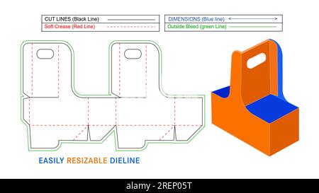 Wine paper box with holding notch perfect die line and 3D box Stock Vector