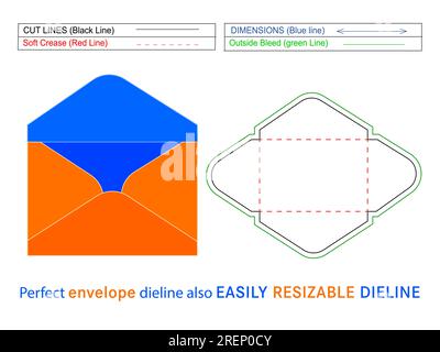 Plain envelope die line template and 3D box design editable easily resizeable Stock Vector