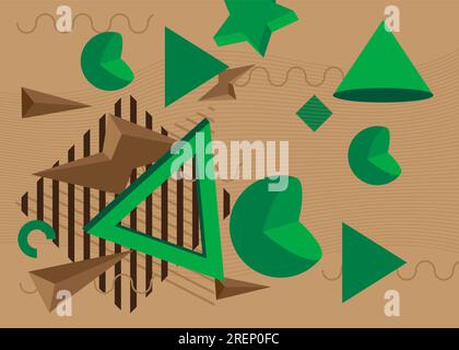 Brown and green vintage geometric theme poster banner. Retro abstract shapes template for cover design. Colored geometrical graphic minimal background Stock Vector