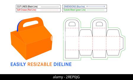 Luxury paper gift box, custom gift boxes die line template and 3D vector file Stock Vector