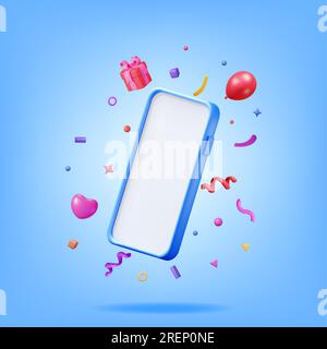 3D Party Confetti on Mobile Phone Stock Vector