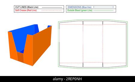 Display box Corrugated display box and cardboard display box, die line template and 3d box, resizeable and editable vector file Stock Vector