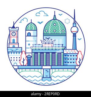 Travel Berlin Circle Icon in Line Art Design Stock Vector