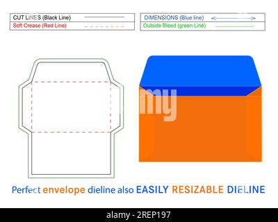 Booklet envelope die line template and 3D box editable easily resizeable Stock Vector