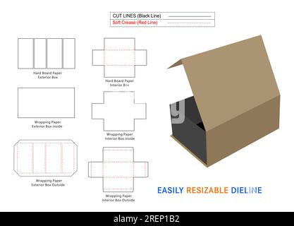 Custom Luxury rigid box, Magnetic Rigid Boxes die line template and 3D vector file Stock Vector