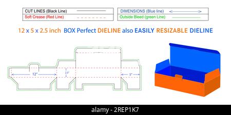 Surgical face mask box perfect die line and 3D box vector file 12 x 5 x 2.5 inch box die line also resizeable and editable Stock Vector