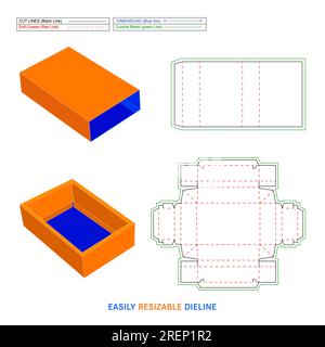 Sleeve gift box, drawer sleeve match box die line template and 3D box Stock Vector