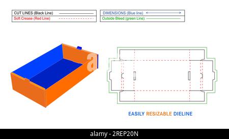 Two side double walls and side lock tray box and cardboard custom box die line template and 3D vector box Stock Vector