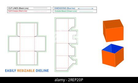 Paper gift box, lid box die line and 3D vector file Stock Vector