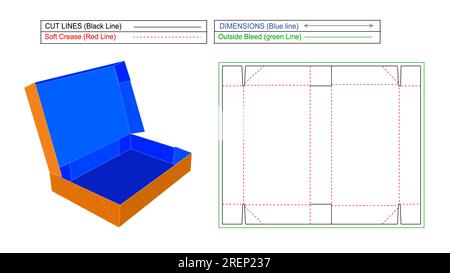 6 Corner corrugated food or fashion garments box die line and 3D vector box Stock Vector