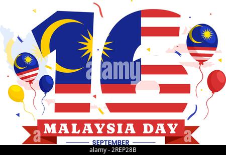 Happy Malaysia Day Celebration Vector Illustration on 16 September with Waving Flag and Twin Towers in Flat Cartoon Hand Drawn Templates Stock Vector