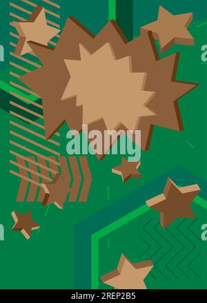 Brown and green vintage geometric theme poster banner. Retro abstract shapes template for cover design. Colored geometrical graphic minimal background Stock Vector