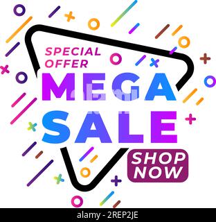 mega sale shop now special offer banner discount promotion Stock Vector