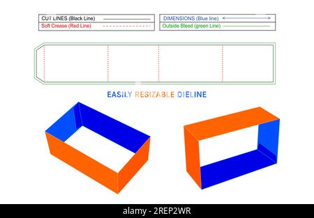 Cardboard paper sleeve and Corrugated paper sleeve box die line template with 3D vector file Stock Vector