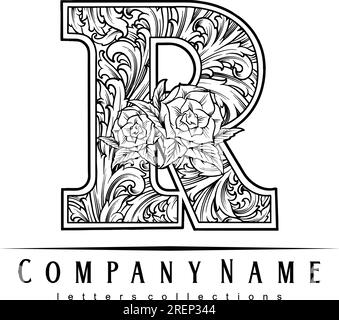 Vintage botanical r engraved flower monogram silhouette vector  illustrations for your work logo, merchandise t-shirt, stickers and label  designs, poster, greeting cards advertising business company 26621048  Vector Art at Vecteezy