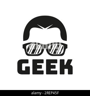 Geek Logo Design Illustration with Glasses in Flat Style Geek Logo Inspiration Stock Vector