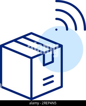 Parcel tracking service. Delivery box with tracker. Internet of things in logistics and post. Pixel perfect icon Stock Vector