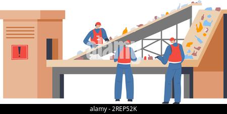 Recycling plant facility, sorting garbage litter Stock Vector