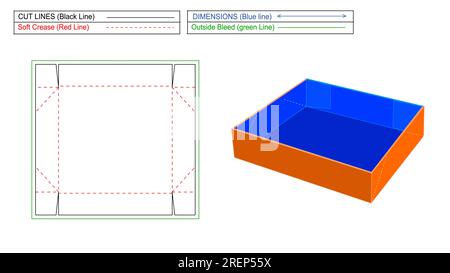 Foldable and Collapsible Resizeable and Editable Corrugated Cardboard box and Shipping corrugated Cartoon box, 3D render and Die line template Stock Vector