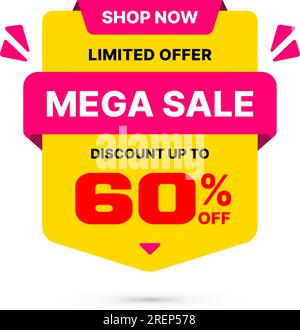 Mega sale shop now up to 60% off discount promotion Stock Vector