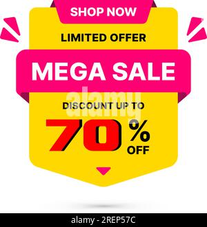 Mega sale shop now up to 70% off discount promotion Stock Vector