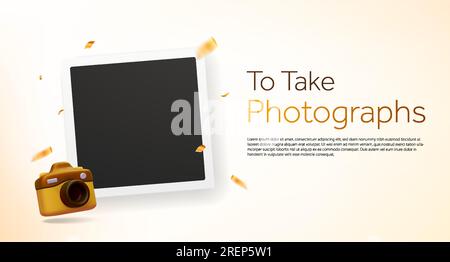 3d photo frame or board, picture placeholder, camera, isolated on background. Banner template for alumni book, memory, university, graduated, travel, lover. 3d vector illustration. Vector illustration Stock Vector