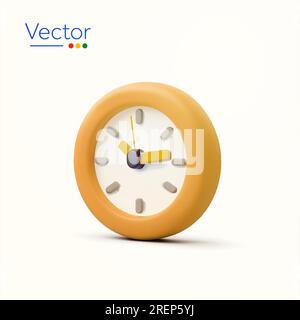 3d wooden wall clock, minimal style, isolated on white background. Icon for interior design, office, learn and school, organization, schedule. 3d vector illustration. Vector illustration Stock Vector