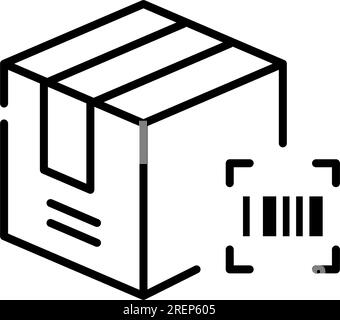 Scanning a parcel to get it delivered. Electronic tracking of shipments using barcodes. Pixel perfect, editable stroke Stock Vector