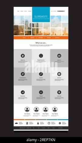 One Page Website Template with Cityscape Skyline Header Design Stock Vector