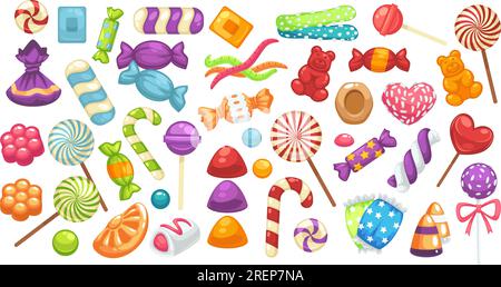 Sweets and candies, lollipops and bonbons variety Stock Vector