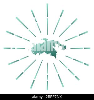 Saint John gradiented sunburst. Map of the island with colorful star rays. Saint John illustration in digital, technology, internet, network style. Ve Stock Vector