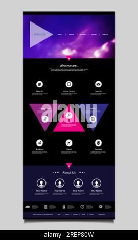 One Page Website Template with Unique Design - Triangles Stock Vector
