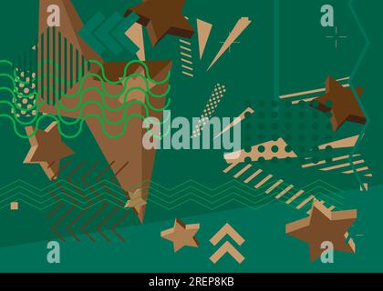 Brown and green vintage geometric theme poster banner. Retro abstract shapes template for cover design. Colored geometrical graphic minimal background Stock Vector