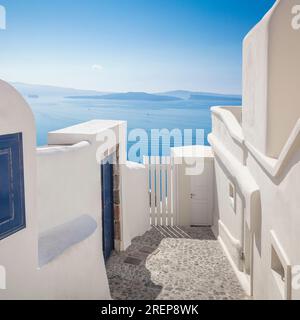 Greece, Santorini island, Oia. Conceptual background, white architecture of a narrow street. Abstract background. Greek Islands, Santorini, European V Stock Photo