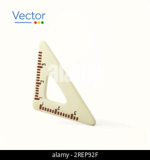 3d bright triangle ruler, minimal style, isolated on background. Math or geometric icon. School stationery. 3d vector illustration. Vector illustration Stock Vector