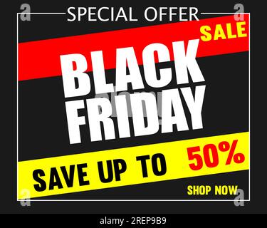 Black Friday Sale banner. Modern minimal design with black and white typography. Template for promotion, advertising, web, social and fashion ads. Vec Stock Vector
