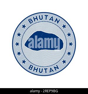 Bhutan round badge vector. Country round stamp with shape of Bhutan, isolines and circular country name. Awesome emblem. Trendy vector illustration. Stock Vector