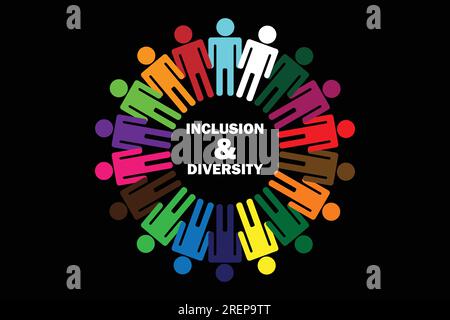 Multicolored people in a circle around the word multicultural Inclusion and diversity. Vector illustration Suitable for website, greeting card, poster Stock Vector