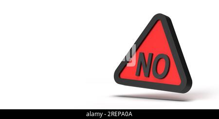Caution concept: No warning triangle sign symbol on dangerous framed red geometric icon, white empty background. 3D render design copy space template. Stock Photo