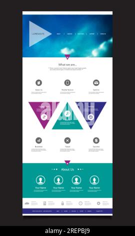 One Page Website Template with Unique Design - Triangles Stock Vector