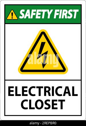 Safety First Sign, Electrical Closet Sign Stock Vector