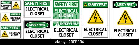 Safety First Sign, Electrical Closet Sign Stock Vector