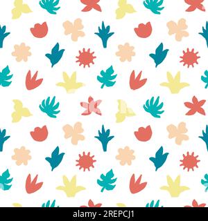 Pattern from abstract spots floral elements. Minimalist Botanical Geometric Seamless Pattern. Vector Isolated on White Background. Modern, Cubist, Childish Background. Stock Vector