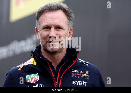 Stavelot, Belgium. 29th July, 2023. Christian Horner, team principal of Red Bull Racing in the paddock before sprint shootout of the F1 Grand Prix, of Belgium. Credit: Marco Canoniero/Alamy Live News Stock Photo